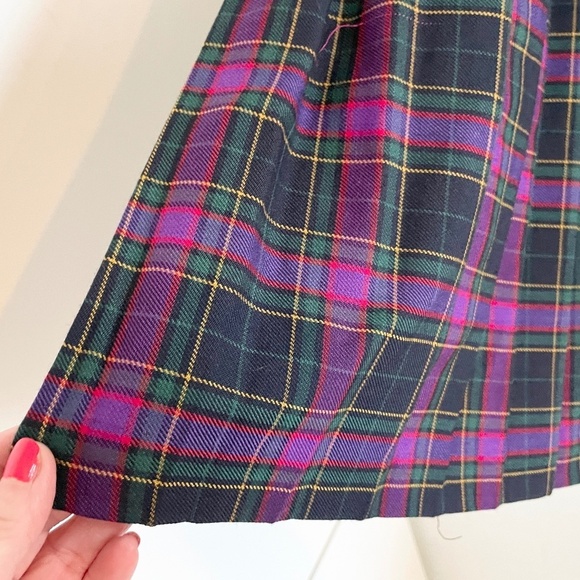 Vintage Midi Skirt Pleated Plaid Academia School prep Purple Green Sz 10 Petite - Picture 2 of 7